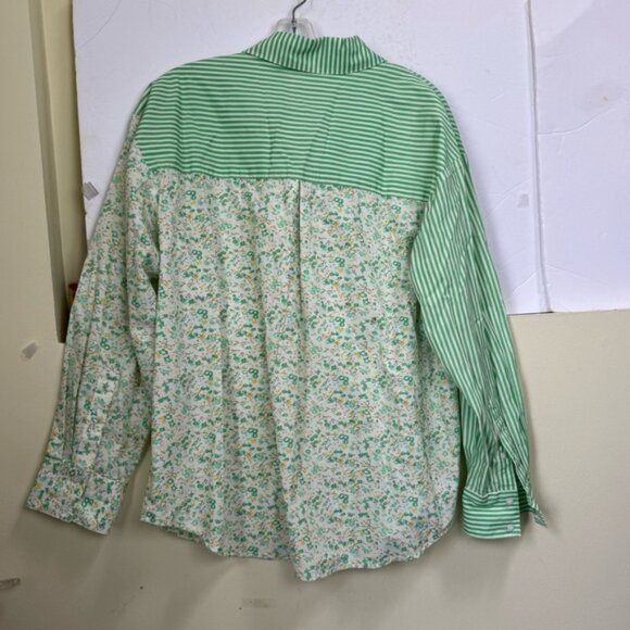 AVEC LES FILLES Cotton Floral Striped Oversized Mixed Print Shirt Button Up Top - Picture 2 of 11